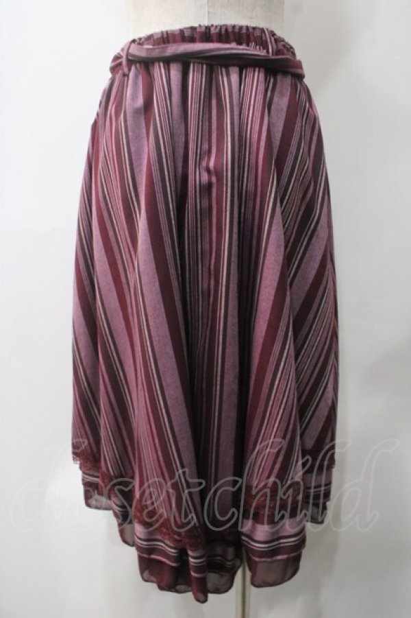 画像2: axes femme POETIQUE / ストライプ柄イレヘムスカート  ワイン Y-25-05-22-205-AX-SK-SZ-ZY (2)