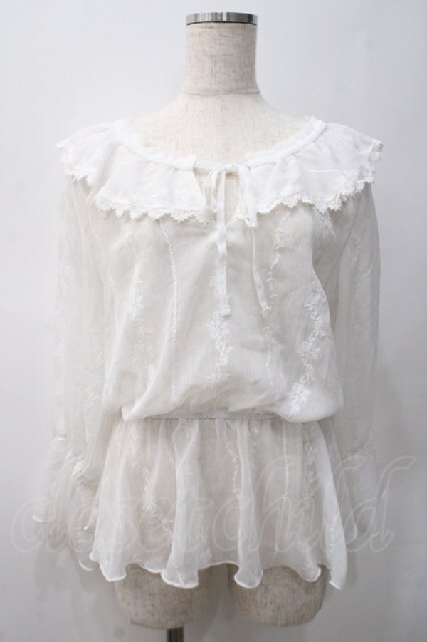 画像1: axes femme / バラ刺繍シースルーブラウス M 白 Y-25-05-22-032-AX-BL-SZ-ZY (1)