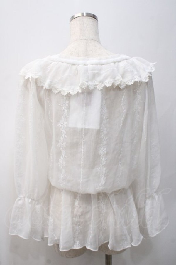 画像2: axes femme / バラ刺繍シースルーブラウス M 白 Y-25-05-22-032-AX-BL-SZ-ZY (2)