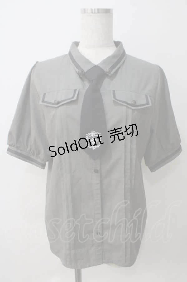 画像1: axes femme / ミリタリー風タイ付ブラウス L カーキ Y-25-05-25-085-AX-BL-SZ-ZY (1)