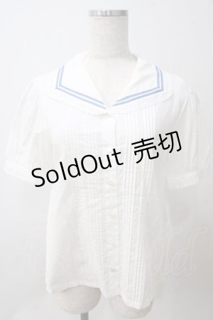 画像: Jane Marple / クラシックマリンカラーのブラウス M オフホワイト×ブルーグレイライン Y-25-05-25-089-JM-BL-SZ-ZY