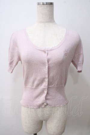 画像: Emily Temple cute / ハートロゴ刺繍 ラメニットパフカーディガン  ピンク Y-25-05-25-104-ET-TO-SZ-ZY