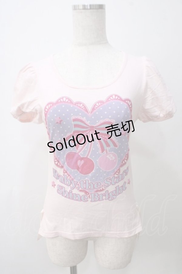 画像1: BABY,THE STARS SHINE BRIGHT / チェリーリボンTシャツ  ピンク Y-25-05-25-106-BA-TO-SZ-ZY (1)