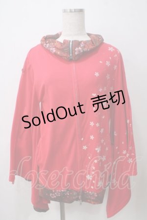 画像: gouk / 桜プリント着物袖パーカー  赤 Y-25-05-25-107-GO-TO-SZ-ZT108