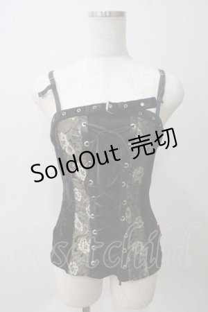 画像: Ozz On / ジャガード×ベロアレースアップキャミソール  黒 Y-25-05-25-110-OO-TS-SZ-ZY