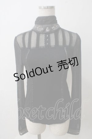 画像: OZZ ANGELO / スリーブ切替ハイネックブラウス  黒 Y-25-05-25-111-OO-BL-SZ-ZY