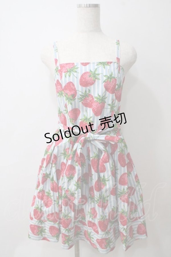 画像1: Jane Marple / ストロベリーmeetsストライプのサンドレス M サックス Y-25-05-25-113-JM-OP-SZ-ZY (1)