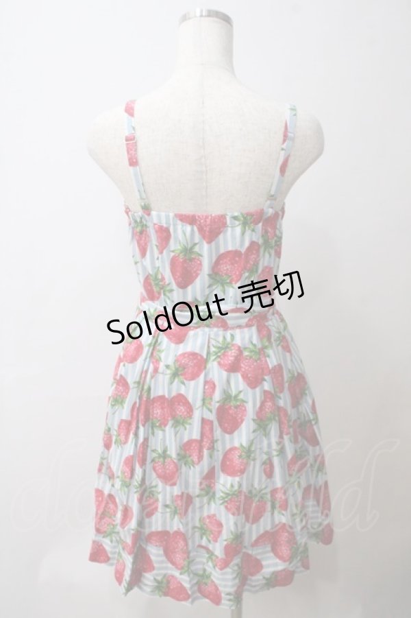 画像2: Jane Marple / ストロベリーmeetsストライプのサンドレス M サックス Y-25-05-25-113-JM-OP-SZ-ZY (2)