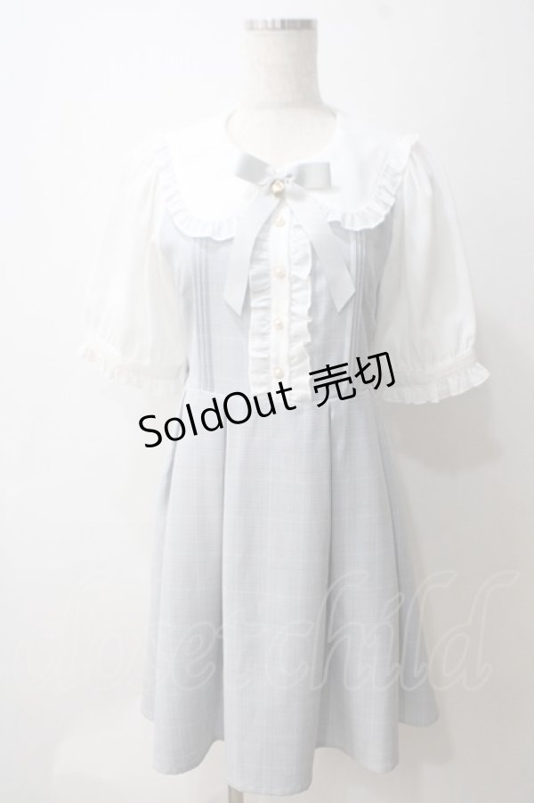 画像1: Amavel / ハートリボンチェック切替ワンピース F サックス Y-25-05-25-156-CA-OP-SZ-ZY (1)