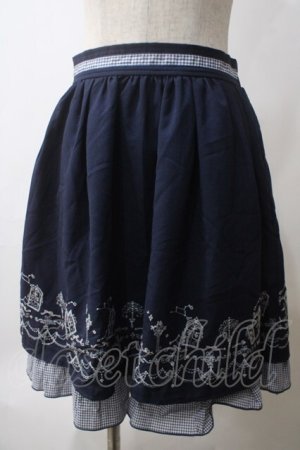 画像: axes femme POETIQUE / メルヘン刺繍スカート M 紺 Y-25-05-25-175-AX-SK-SZ-ZY