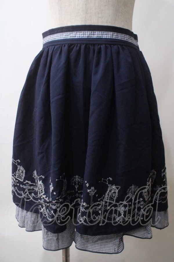 画像1: axes femme POETIQUE / メルヘン刺繍スカート M 紺 Y-25-05-25-175-AX-SK-SZ-ZY (1)