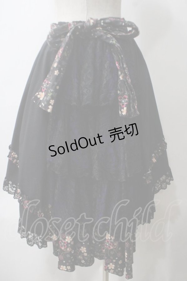 画像2: gouk 雅 / 和柄バッスルスカート  黒×紫 Y-25-05-25-184-GO-SK-SZ-ZY (2)