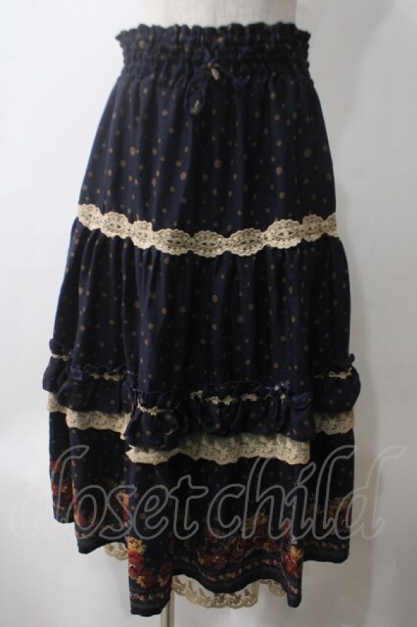 画像1: axes femme / ドット花柄スカート  紺 Y-25-05-25-204-AX-SK-SZ-ZY (1)