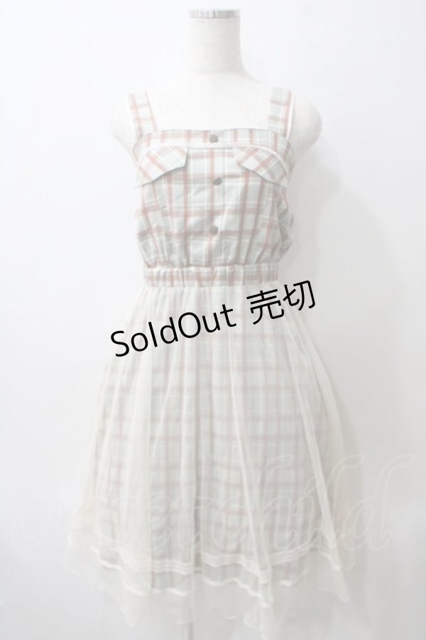 画像1: axes femme POETIQUE / チェック×チュールワンピース M ミント Y-25-05-29-058-AX-OP-SZ-ZT016 (1)