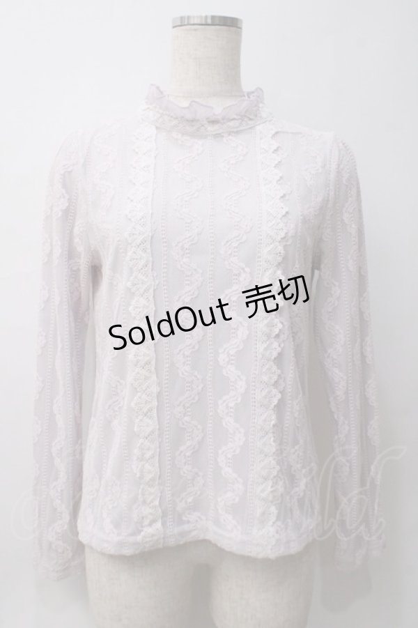 画像1: axes femme POETIQUE / リボンブローチ付レーシーブラウス M ラベンダー Y-25-05-29-025-AX-BL-SZ-ZI (1)