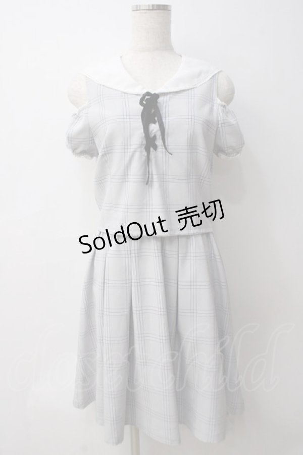 画像1: Ank Rouge / セーラーカラーオフショルチェックワンピ M ブルー Y-25-05-29-027-CA-OP-SZ-ZY (1)