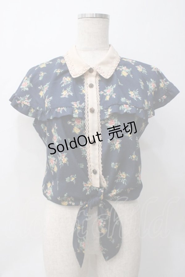 画像1: axes femme / ブーケ柄SETUP風ワンピース M 紺 Y-25-05-29-005-AX-OP-SZ-ZI (1)
