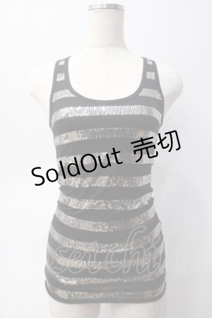 画像: GLAD NEWS / スパンコールボーダーキャミ R 黒×シルバー Y-25-06-01-058-GL-TO-SZ-ZY