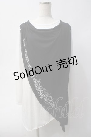 画像: ALGONQUINS / プリント入りレイヤードトップス F 白×黒 Y-25-06-01-069-AL-TO-SZ-ZY