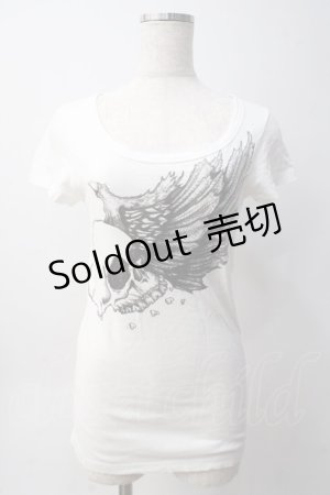画像: GLAD NEWS / スカルウィングTシャツ R 白 Y-25-06-01-073-GL-TS-SZ-ZY