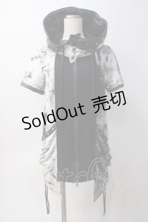 画像: SEX POT ReVeNGe / むら染めワイヤーフードロングパーカー M 白×黒 Y-25-06-01-074-SP-TO-SZ-ZY