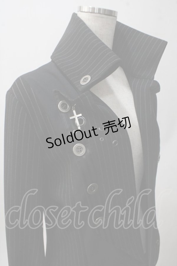 画像4: Sixh / ストライプ切替燕尾ロングジャケット  黒 Y-25-06-01-081-HN-JA-SZ-ZT093 (4)