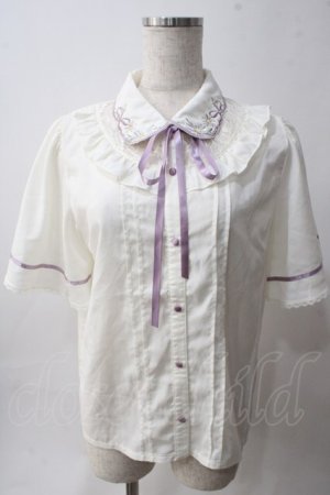 画像: axes femme POETIQUE / フラワー刺繍襟半袖ブラウス M 生成り Y-25-06-01-109-AX-BL-SZ-ZY