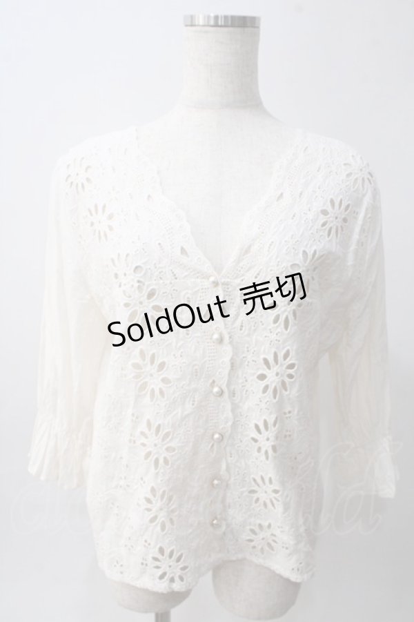 画像1: axes femme / スカラップ刺繍プルブラウス M 生成り Y-25-06-01-117-AX-BL-SZ-ZY (1)