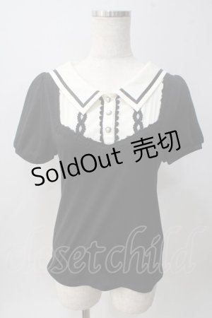 画像: axes femme POETIQUE / 襟デザイン半袖カットソー M 黒 Y-25-06-01-121-AX-TO-SZ-ZY