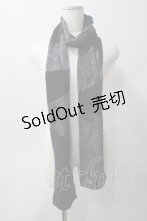 画像: HN+nois / 総柄切替ストール  黒×グレー Y-25-06-01-019-HN-ZA-SZ-ZY