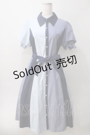 画像: axes femme / ストライプ切替配色シャツワンピース F 紺 Y-25-06-01-141-AX-OP-SZ-ZY