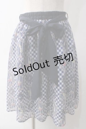 画像: axes femme POETIQUE / ラビットブーケ柄スカート M 紺 Y-25-06-01-190-AX-SK-SZ-ZY