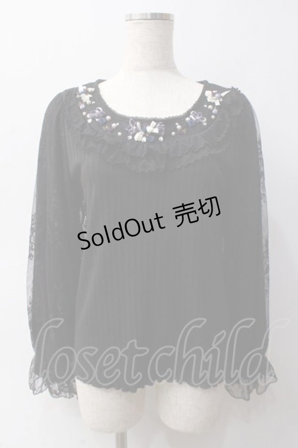 画像1: axes femme / ローズガーデン袖レースプルオーバー M 黒 Y-25-06-03-040-AX-TO-SZ-ZI (1)