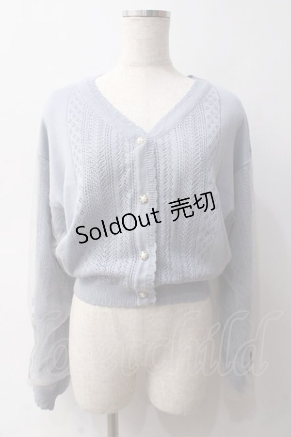 画像1: axes femme / フラワーブーケ刺繍カーデ M サックス Y-25-06-03-043-AX-TO-SZ-ZY (1)