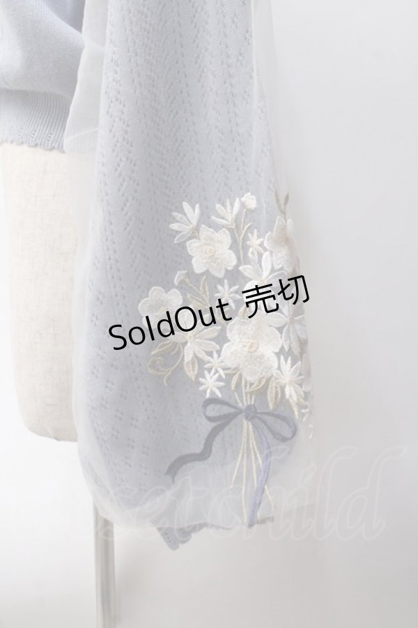 画像3: axes femme / フラワーブーケ刺繍カーデ M サックス Y-25-06-03-043-AX-TO-SZ-ZY (3)
