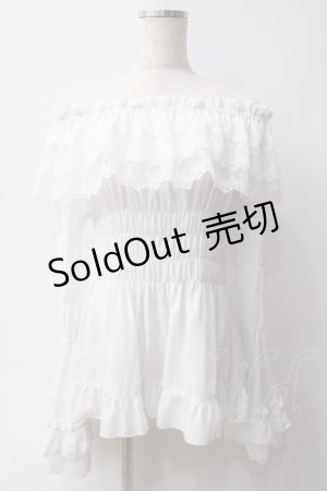 画像: ATELIER PIERROT / オフショルダーシャーリングカットソー  ホワイト Y-25-06-03-056-EL-BL-SZ-ZY