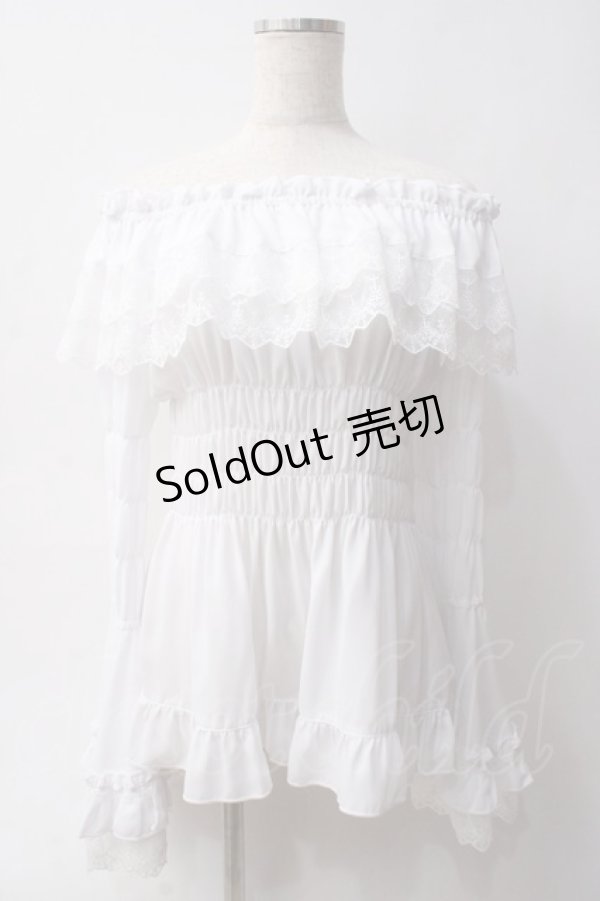 画像1: ATELIER PIERROT / オフショルダーシャーリングカットソー  ホワイト Y-25-06-03-056-EL-BL-SZ-ZY (1)