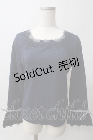 画像: axes femme / レース使いフレア袖リブプルオーバー M 紺 Y-25-06-03-063-AX-TO-SZ-ZI