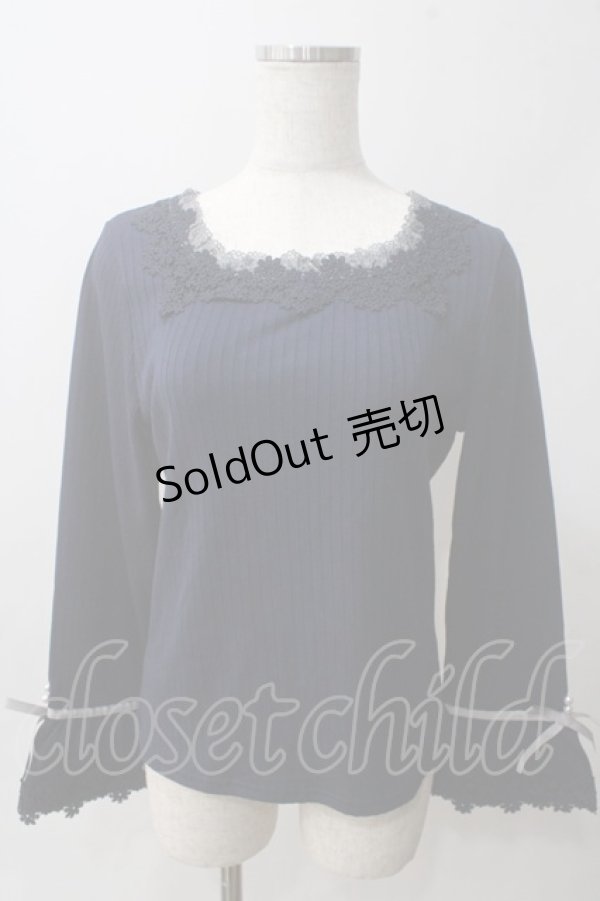 画像1: axes femme / レース使いフレア袖リブプルオーバー M 紺 Y-25-06-03-063-AX-TO-SZ-ZI (1)