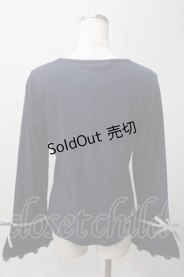 画像2: axes femme / レース使いフレア袖リブプルオーバー M 紺 Y-25-06-03-063-AX-TO-SZ-ZI (2)