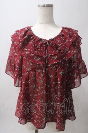 画像: axes femme / 小花柄Ｗ襟ブラウス M ボルドー Y-25-06-03-066-AX-BL-SZ-ZY