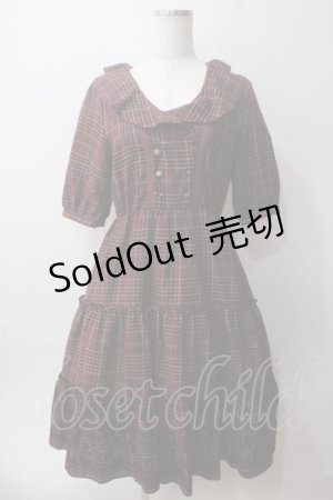 画像: axes femme / ラッフル襟チェックワンピース M ワイン Y-25-06-03-079-AX-OP-SZ-ZY