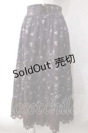 画像: axes femme / ミュルーズ染織美術館コラボ/フェザー×フラワー柄スカート M ワイン Y-25-06-03-123-AX-SK-SZ-ZT167