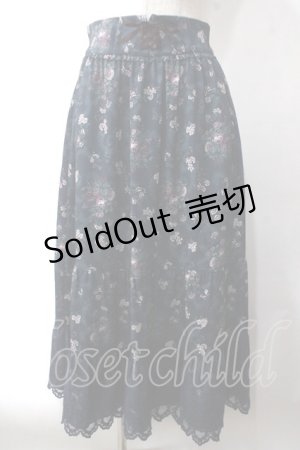画像: axes femme / ミュルーズ染織美術館コラボ/フェザー×フラワー柄スカート M 紺 Y-25-06-03-124-AX-SK-SZ-ZT183