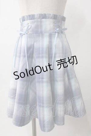 画像: Amavel / ダブルレースアップはぎフレアチェックスカート F ブルー Y-25-06-03-129-CA-SK-SZ-ZY