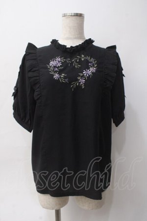画像: axes femme POETIQUE / フラワーハート刺繍ブラウス M 黒 Y-25-06-06-053-AX-BL-SZ-ZY