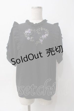 画像: axes femme POETIQUE / フラワーハート刺繍ブラウス M 黒 Y-25-06-06-053-AX-BL-SZ-ZY
