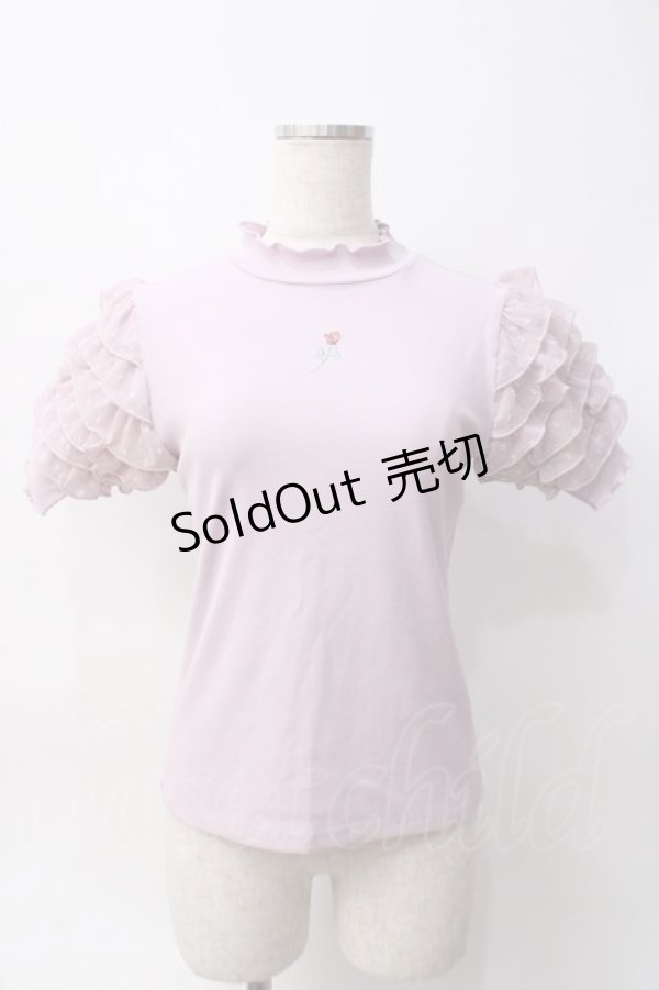画像1: axes femme POETIQUE / ローズ刺繍フリル袖カットプルオーバー M ピンク Y-25-06-06-058-AX-TO-SZ-ZY (1)