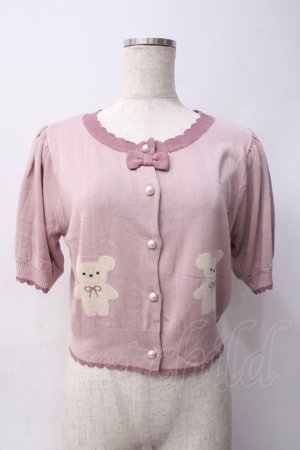 画像: axes femme kawaii / クマ柄半袖ニットカーディガン M ピンク Y-25-06-06-059-AX-TO-SZ-ZY
