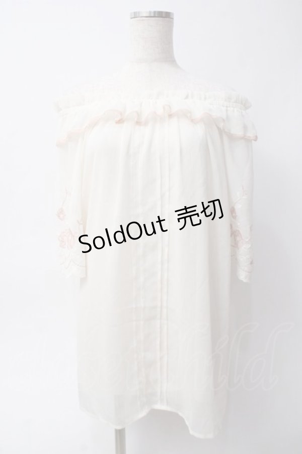 画像1: axes femme / 刺繍袖楊柳シフォンチュニック M 生成り Y-25-06-06-064-AX-OP-SZ-ZI (1)